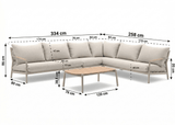 Belito Julia hoekbank 334 x 258 cm taupe aluminium met teak koffietafel