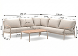 Belito Julia hoekbank 258 x 258 cm taupe met teak koffietafel