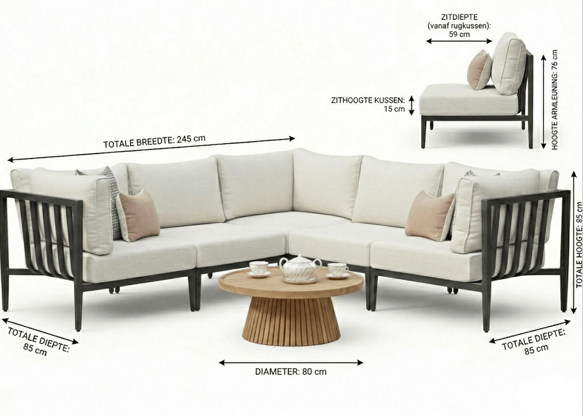 Belito Daan aluminium hoekloungeset in Carbon Black met All-Weather kussens, foto 2