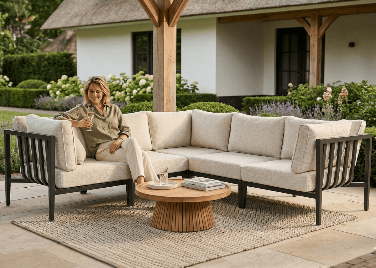 Belito Daan aluminium hoekloungeset in Carbon Black met All-Weather kussens, foto 5