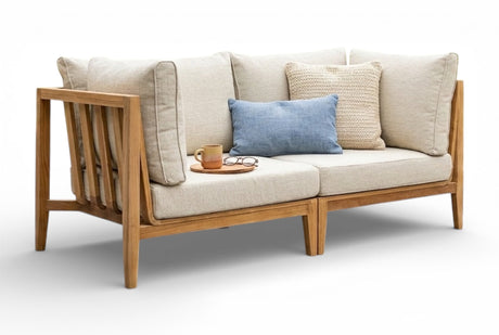 Belito Daan teakhouten loungebank 159 cm 2-delig - sfeerbeeld tuin