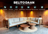 Belito Daan teakhouten hoekloungeset met sfeerverlichting in de tuin