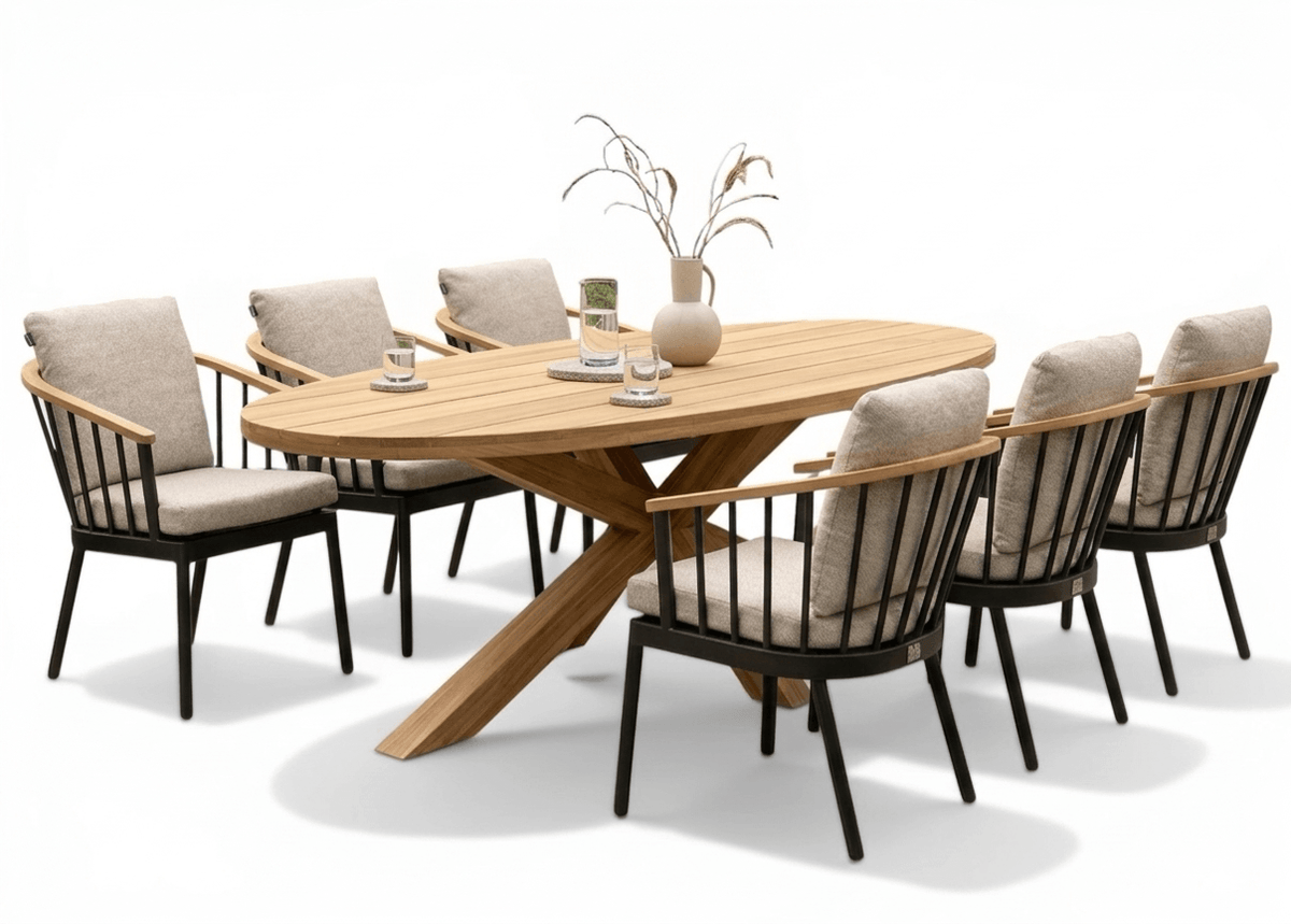 Apple Bee Condor Dining Tuinset 6 persoons | 200 cm Ovaal | Houten Onderstel