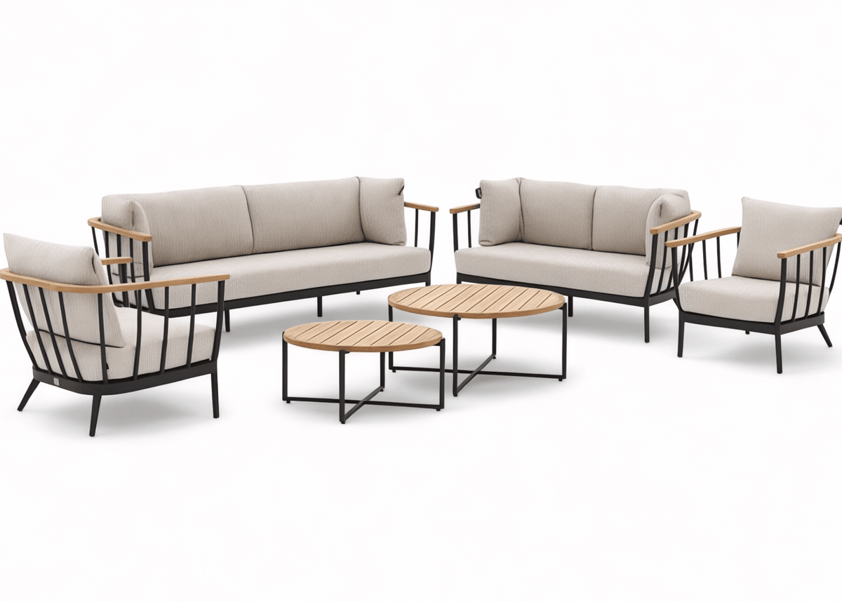 Apple Bee Condor Loungeset 6-delig Nr. 20 | Bank 217 + 150 + 2 Stoelen + 2 Tafels | Black