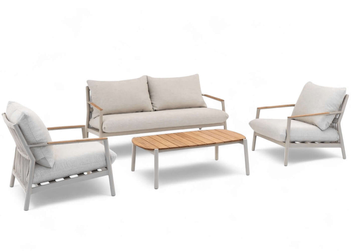 Belito Julia Stoel-Bank Loungeset 4-delig taupe aluminium met rope-afwerking