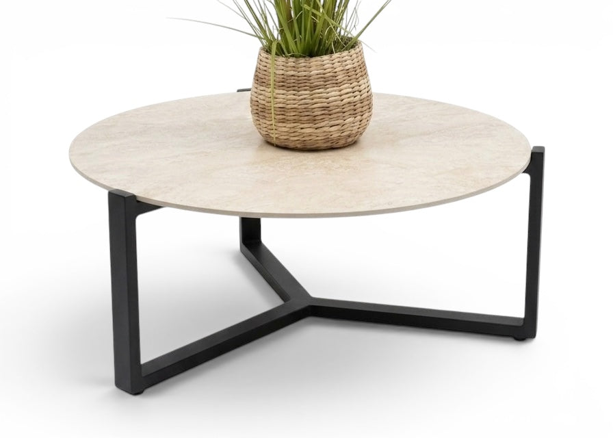 Apple Bee Monaco Lounge Koffietafel | Ø 75cm | Sintered Stone | Mat Zwart Aluminium