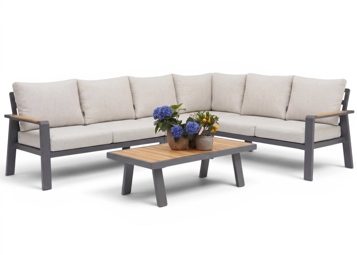 Belito Lotte Lounge Set Corner Sofa No. 1 | Anthracite Aluminum | 288 x 220 cm | 6-seater | Light-colored Cushions
