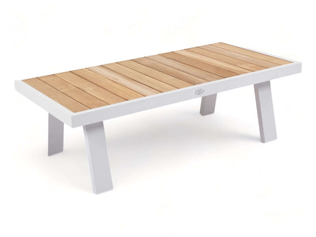 Belito Koffietafel 121 x 60 cm wit aluminium met teakhouten blad