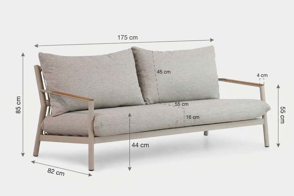 Afmetingen Belito Julia loungebank 175 cm
