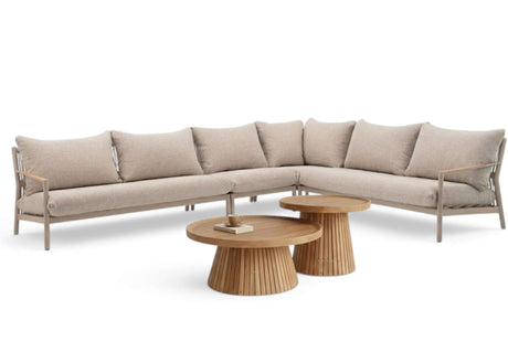 Belito Julia hoekset 334 x 258 cm taupe met Daan tafelset 60+80 cm