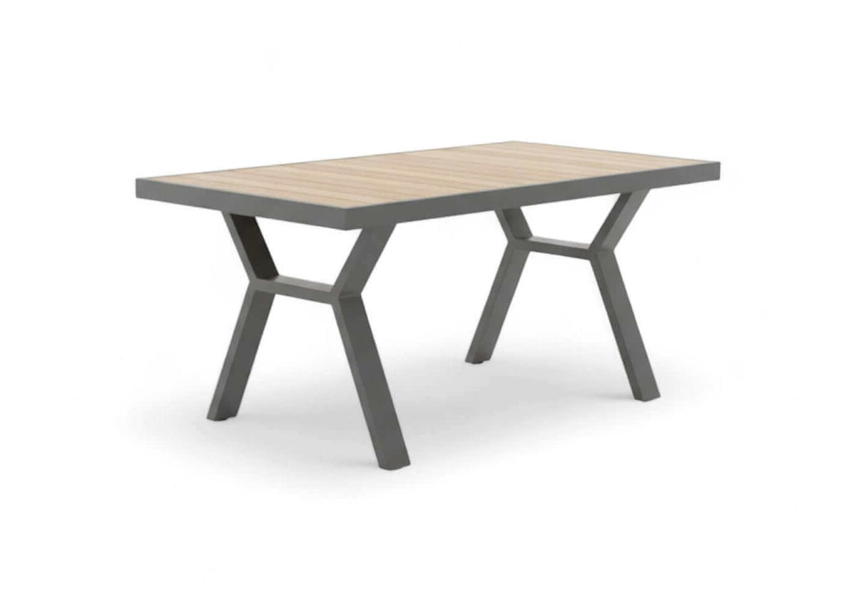 Aluminium Loungeset Hoekbank - Antraciet Frame - 5-delig - Belito Lotte - Hoge tafel met modern design en natuurlijke teakhouten accenten.