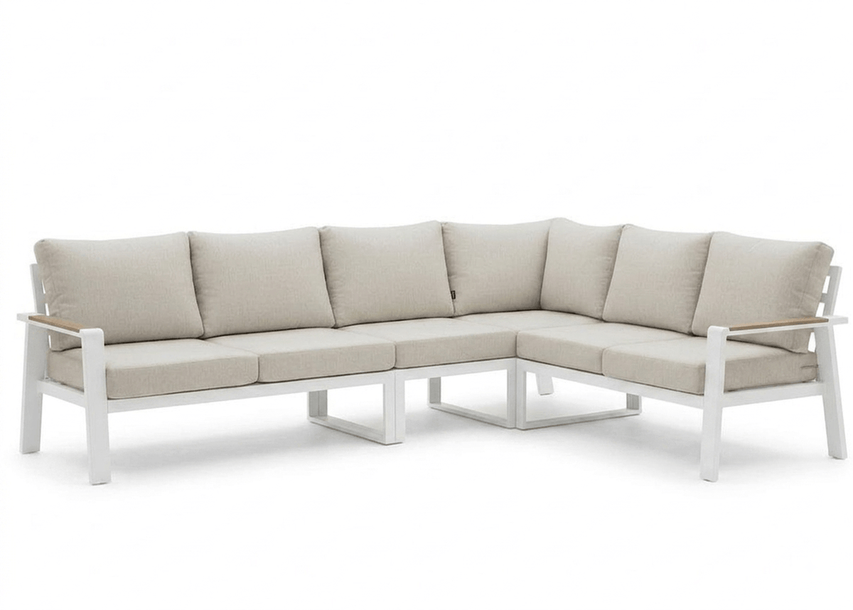 Belito Lotte Loungeset Hoekbank Nr. 2 wit aluminium met lichte kussens, 288 x 220 cm