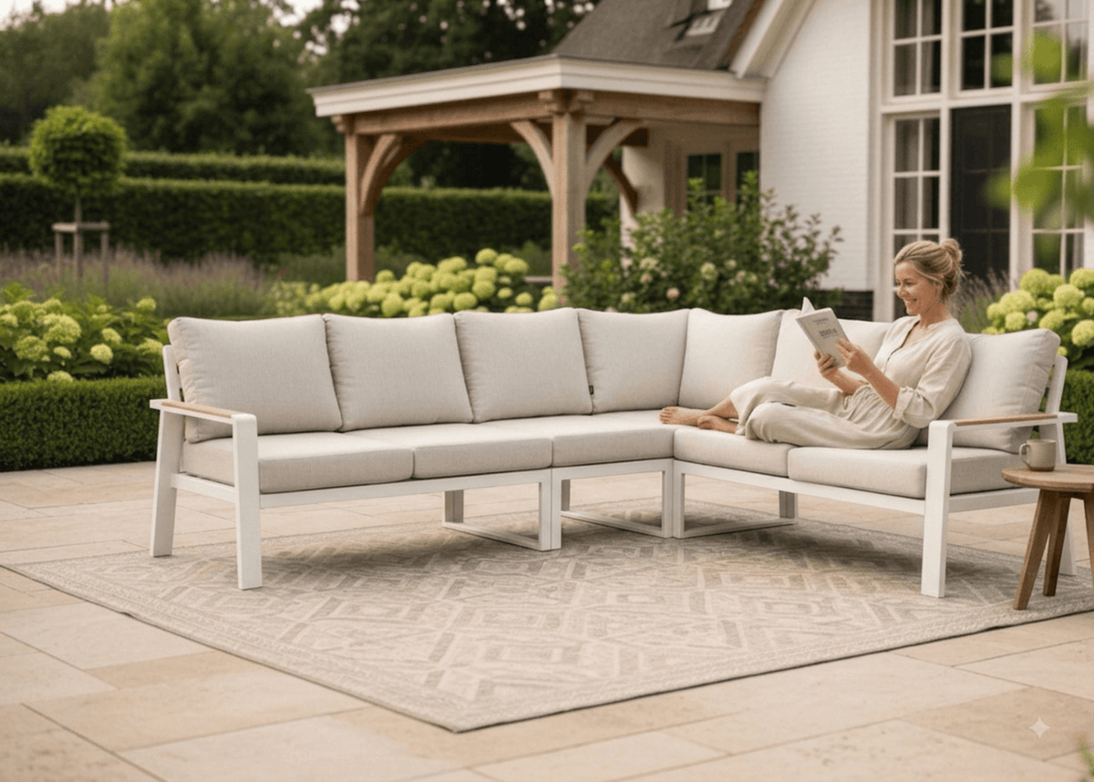 Belito Lotte Loungeset wit aluminium met lichte kussens, detailfoto