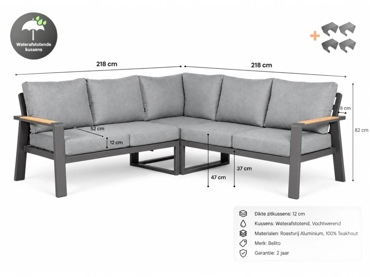 Belito Lotte Lounge Set Corner Sofa No. 3 | Anthracite Aluminum | 220 x 220 cm | 5-seater