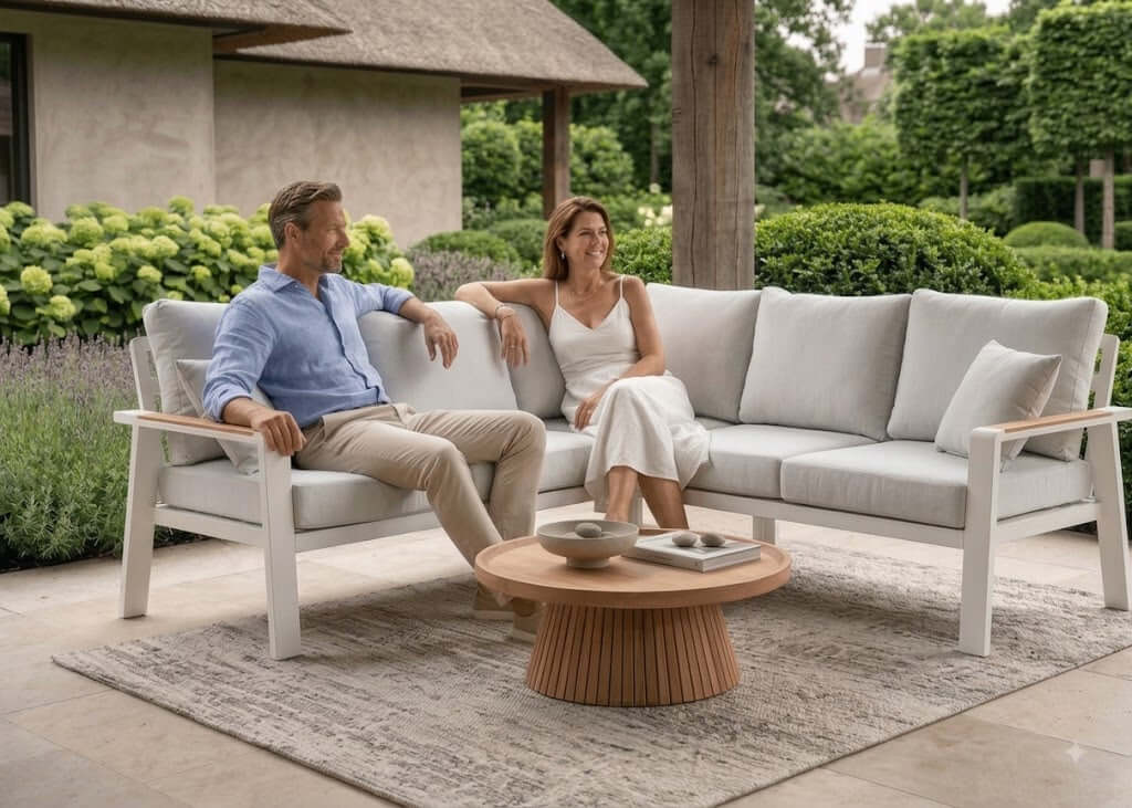 Belito Lotte Loungeset wit, gelijke hoek 220 x 220 cm met lichte kussens