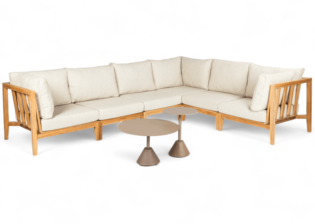 Belito Daan XL teakhouten hoekloungeset 320x245 cm met ronde Lisa tafelset