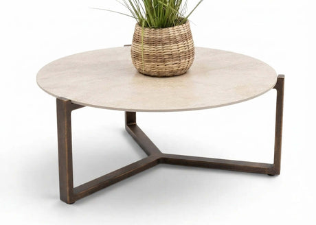 Apple Bee Monaco koffietafel Ø 75 cm in Bronze aluminium met sintered stone blad