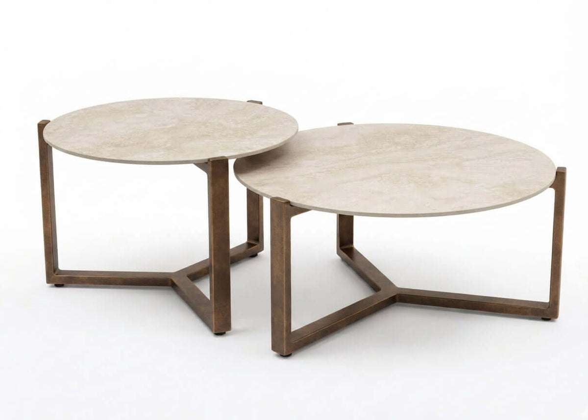 Apple Bee Monaco tafelset in Bronze aluminium, nesting tafels in verschillende hoogtes