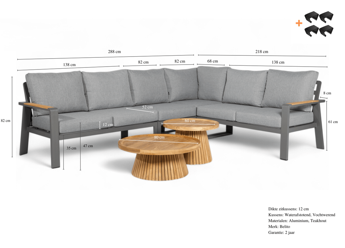 Belito Lotte Lounge Set Corner Sofa No. 7 | Anthracite Aluminum | 288 x 220 cm | 6-seater