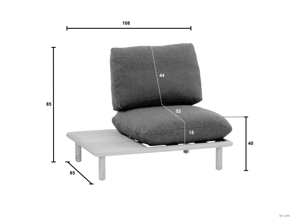 Apple Bee Sling Loungestoel | Rechts | Teak | 108 cm | Hoge Rug