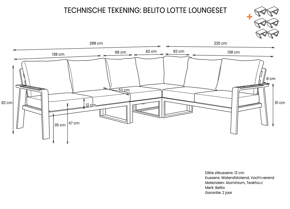 Belito Lotte Hoekbank wit aluminium met teakhouten koffietafel, sfeerbeeld
