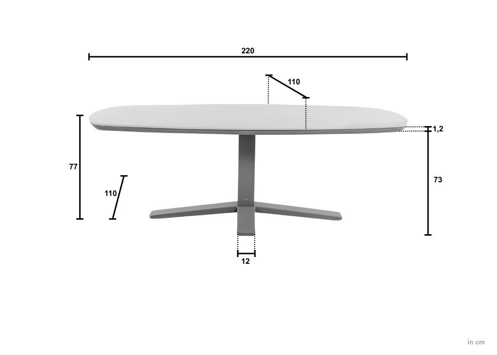 Zanzibar 220 cm tafel afmetingen