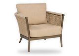 Apple Bee Pulau loungestoel Champagne aluminium met rope & Vongole Biculair® wicker en Sand kussen – vrijstaand