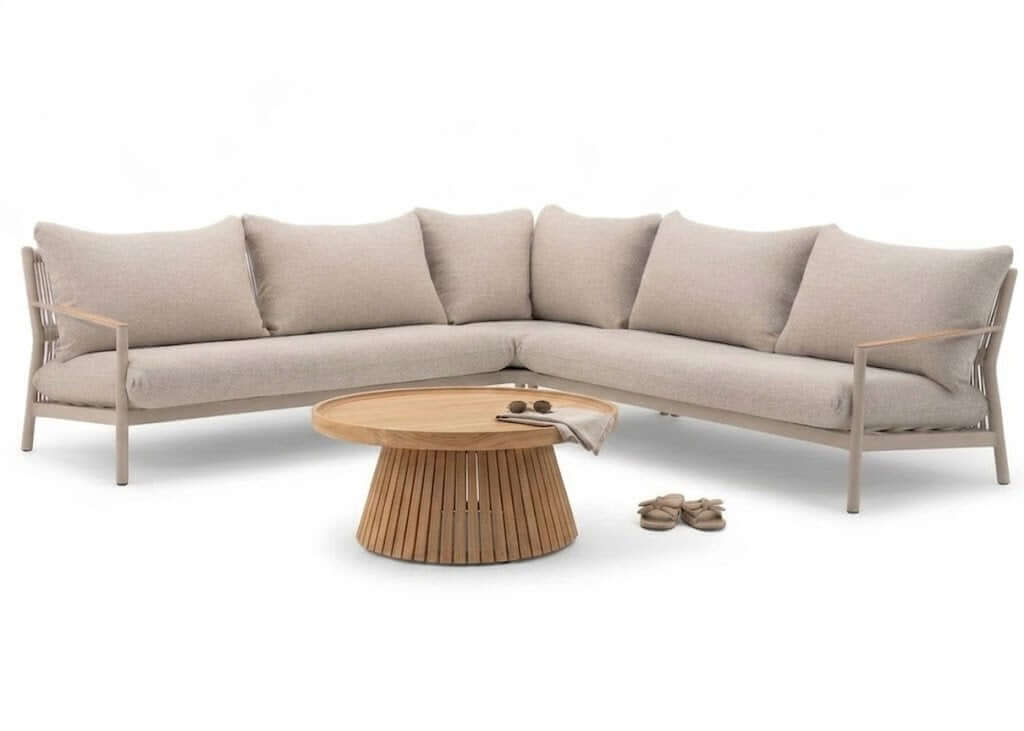 Belito Julia hoekbank taupe met Belito Daan koffietafel